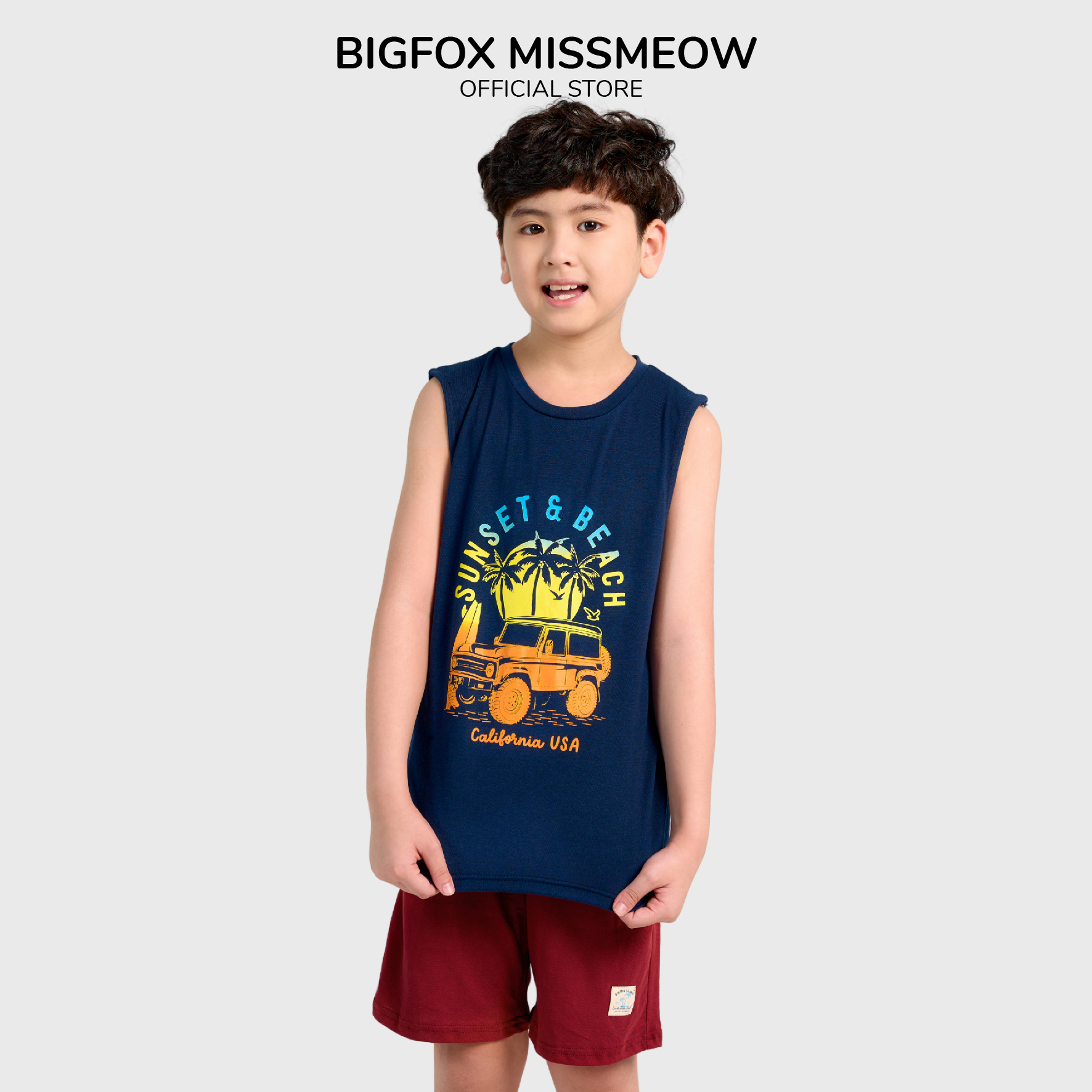 Bộ Ba Lỗ Bé Trai Bigfox, Bộ Quần Áo Trẻ Em Mùa Hè Chất Cotton Mát In Hình Ô Tô Sunset