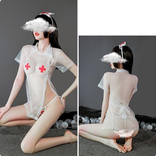Cosplay y tá xuyên thấu sexy 2 màu trắng hồng đồ ngủ nữ y tá gợi cảm BIKIHOUSE N751 - HCM - Giao Hỏa Tốc