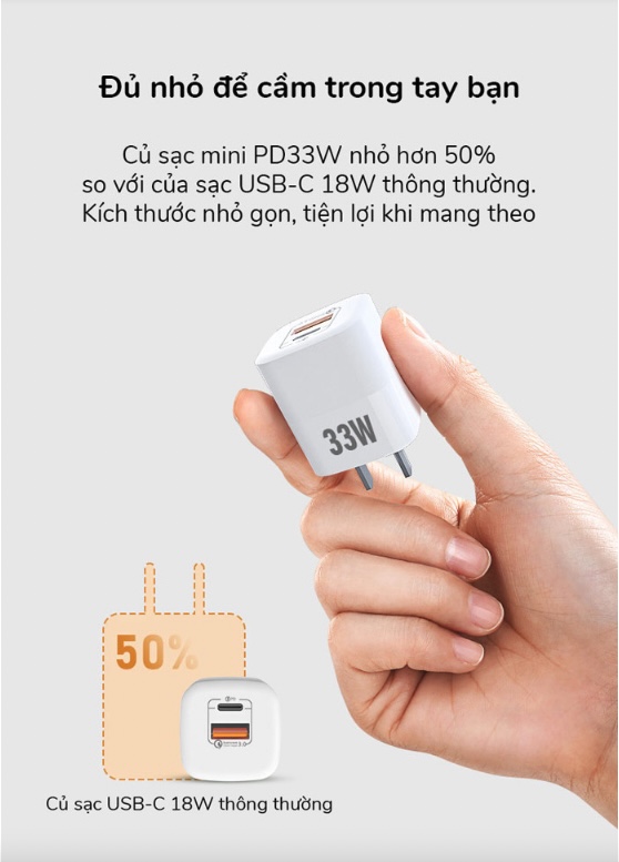 Cốc hỗ trợ sạc nhanh Gan 33W RY-U33 sạc 1 lúc 2 thiết bị