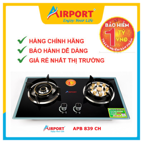 Tặng bộ 3 nồi 1 đáy cao cấp, Bếp gas âm cao cấp AirPort - APB 839 CH hàng chính hãng