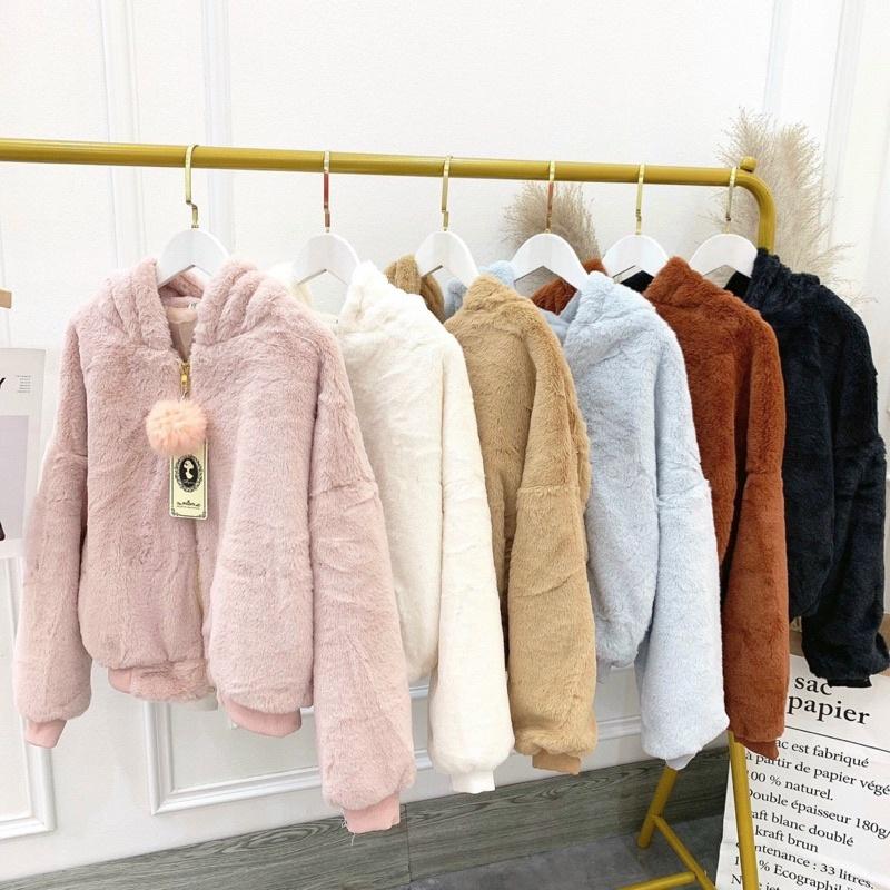 Áo khoác lông kèm mũ tai gấu mềm mịn mượt mà mùa đông ấm áp siêu cute. MET SHOP