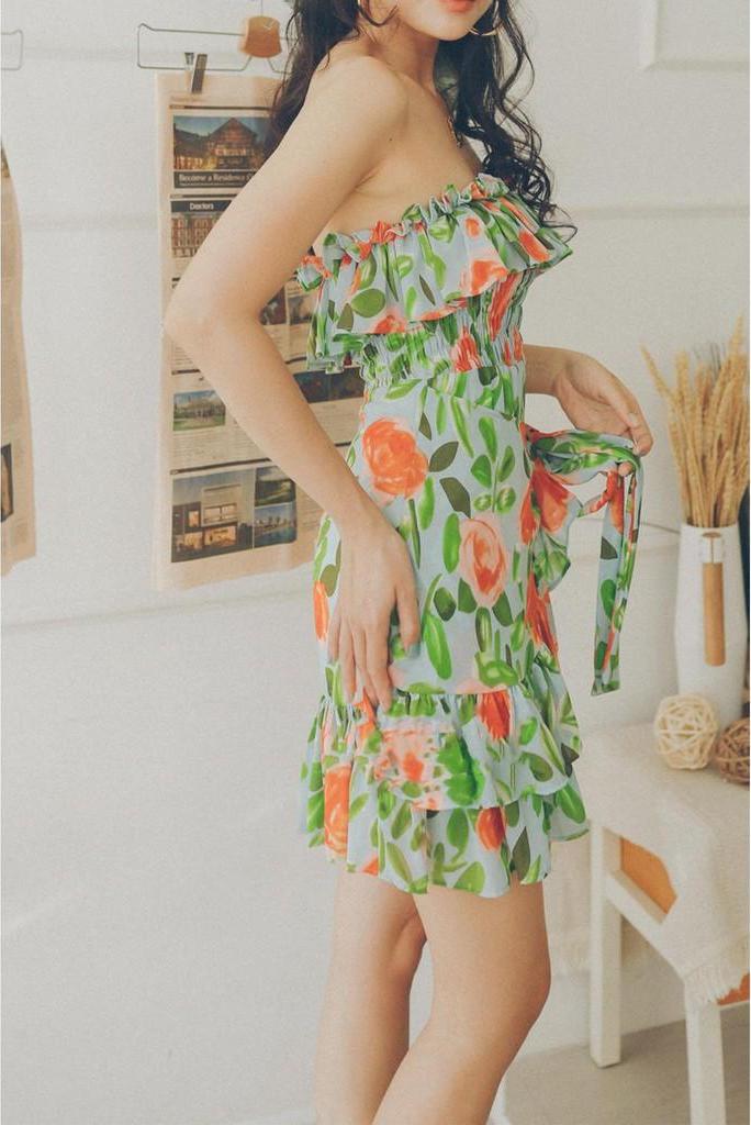 Đầm ống thiết kế xanh hoa cam Areca Dress Gem Clothing SP000790