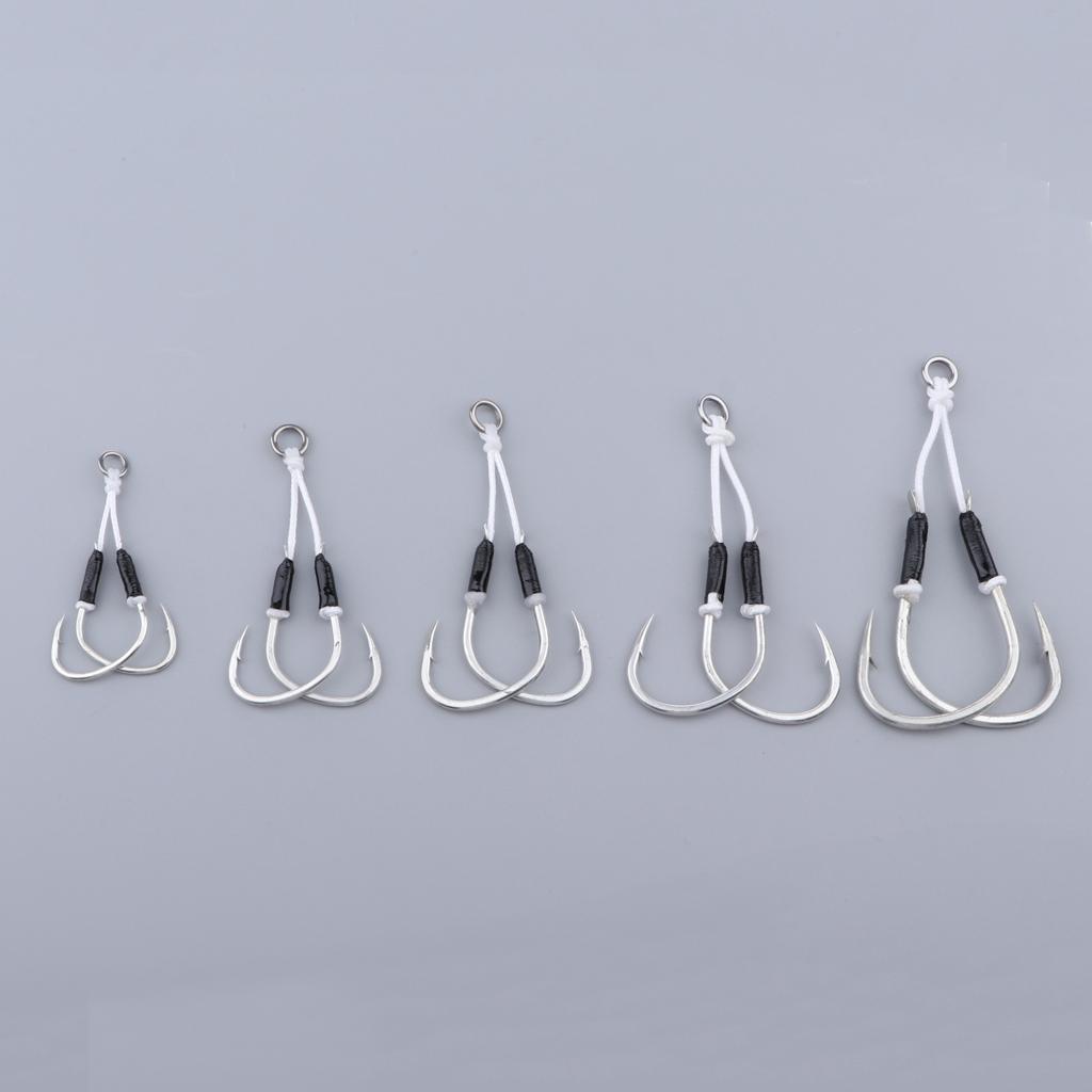 2 Pieces Carbon Steel Fishing Jig Hooks Barbed Assist Hooks With PE Line Fishing Accessories Tackle Tool - Choose Size