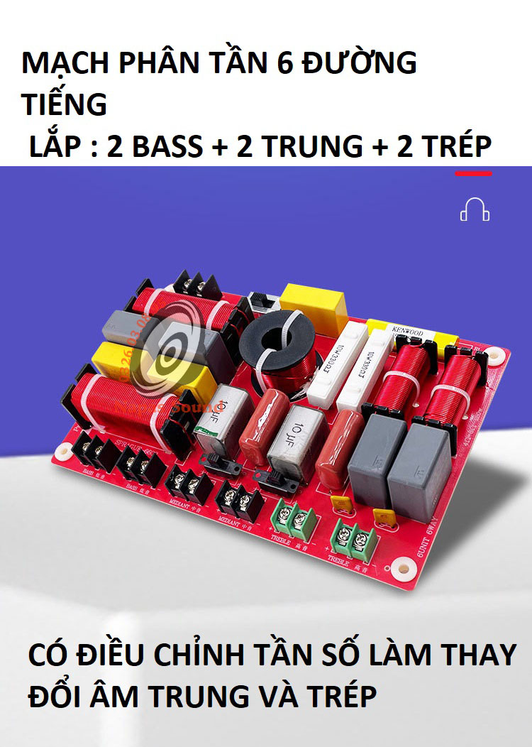 MẠCH PHÂN TẦN LOA ARAY 6 LOA - 2 BASS + 2 MID + 2 TREBLE -  PHÂN TẦN LOA 6 ĐƯỜNG TIẾNG