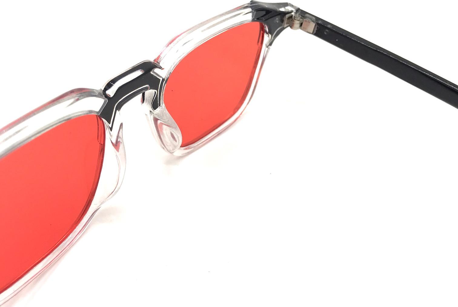 Kính Mát Thời Trang Cube Mắt Vuông Khung Nhựa Mix Bóng Sang Trọng Mắt Đỏ