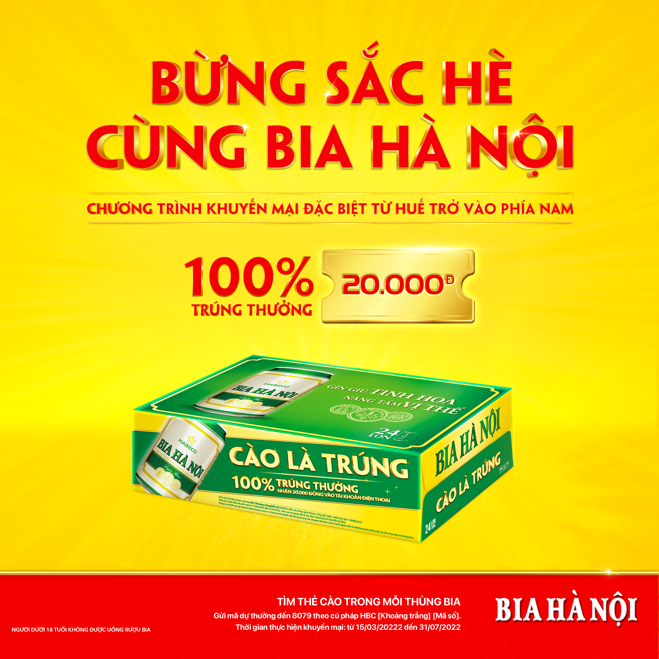 Bia Hà Nội Nhãn Xanh Khuyến mại hè  - Thùng 24 lon 330ml
