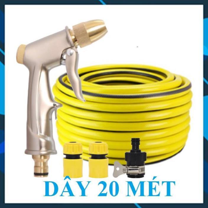 Vòi Xịt️ Bộ dây vòi xịt nước rửa xe, tưới cây , tăng áp 3 lần, loại 20m 206701-1 đầu đồng, cút, nối đen