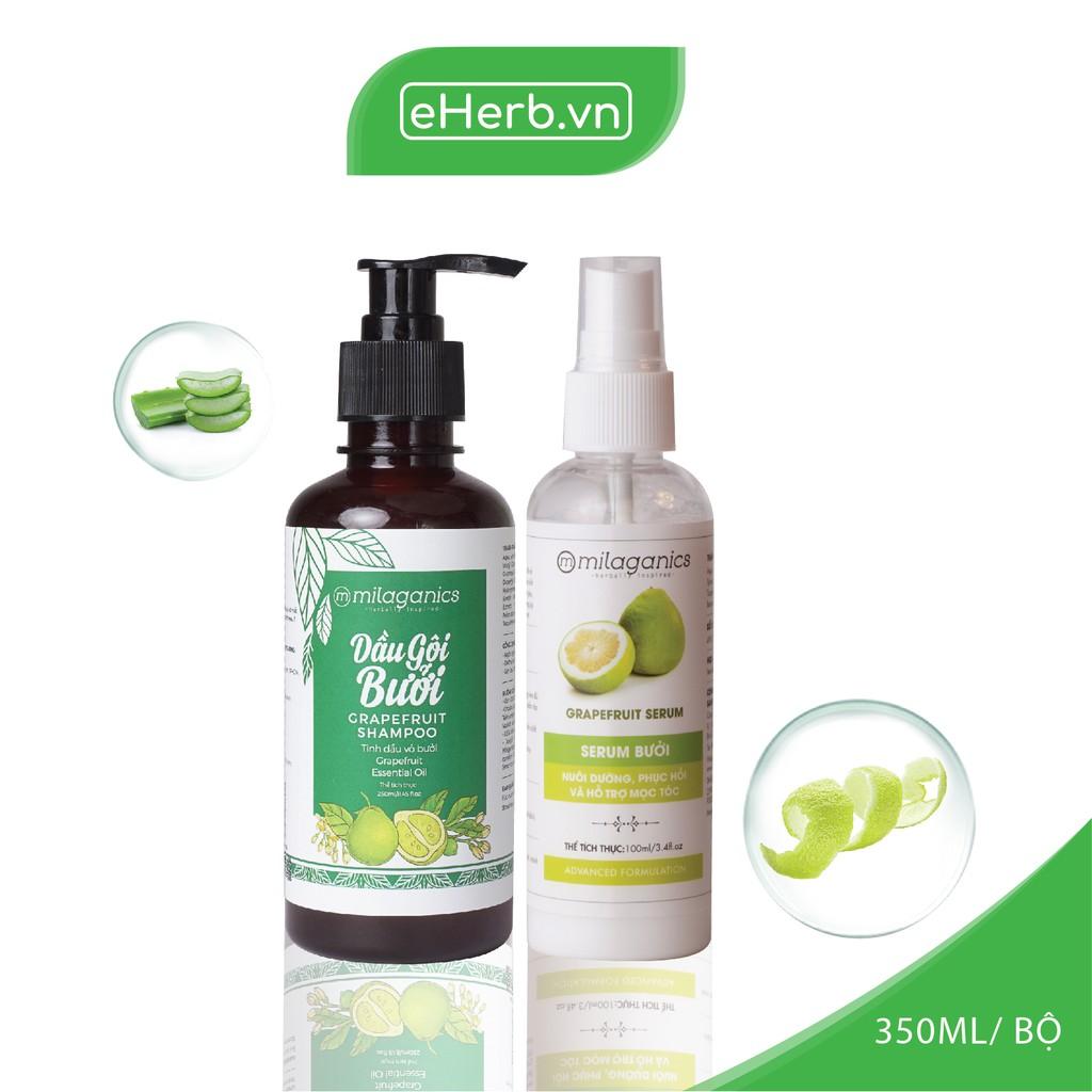 Combo Dầu Gội &amp; Serum Bưởi Kích Thích Mọc Tóc &amp; Ngăn Ngừa Rụng Tóc Từ Tinh Dầu Bưởi Nguyên Chất MILAGANICS (350ml/ Bộ)