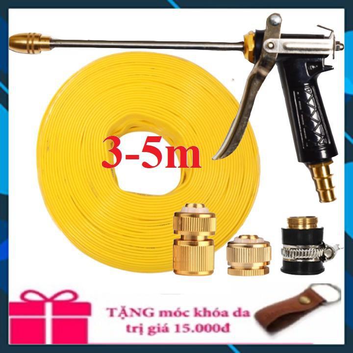 Bộ dây vòi xịt nước rửa xe,tưới cây ,tăng áp 3 lần, loại 3m, 5m 206318 đầu đồng,cút đồng,nối đồng+ móc khoá