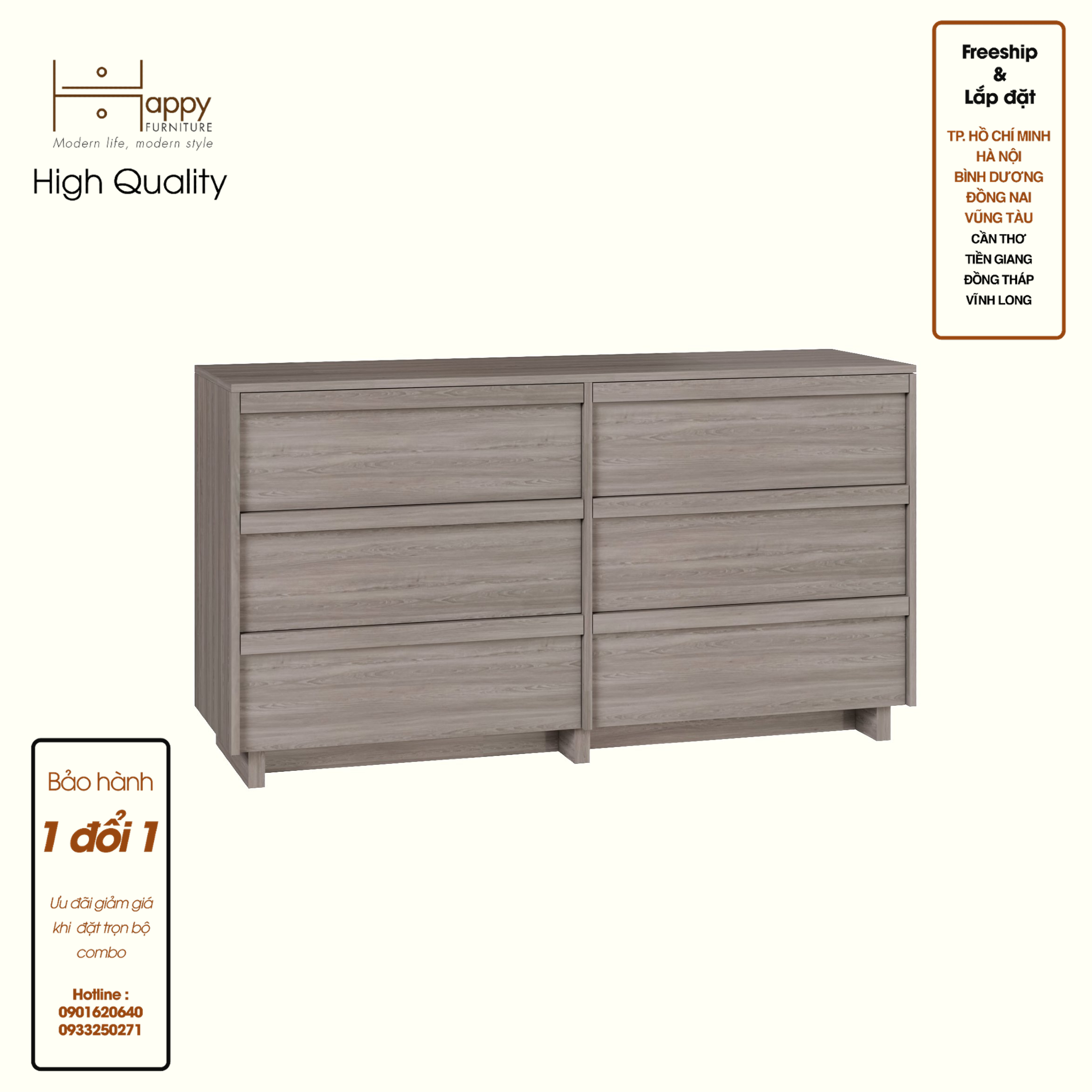 [Happy Home Furniture] MAVIS, Tủ đựng đồ 6 ngăn kéo , 150cm x 45cm x 82cm ( DxRxC), THK_145