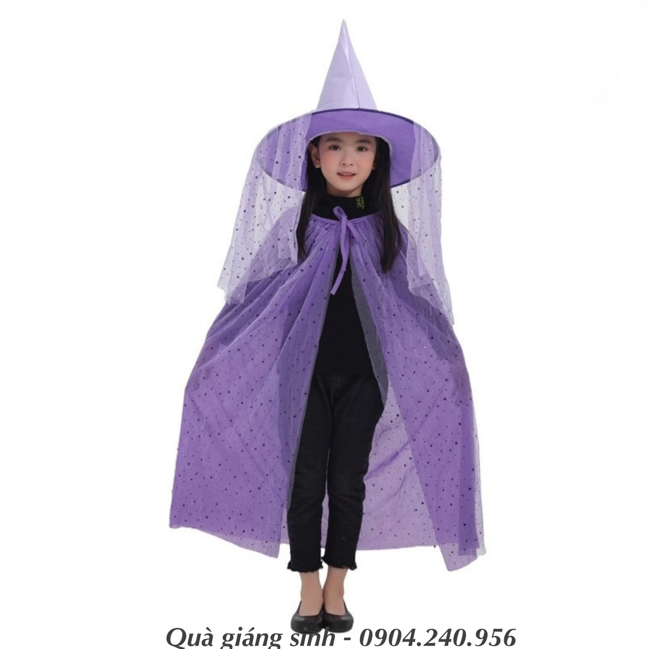 Áo choàng, mũ phù thủy có 2 lớp hoá trang Halloween
