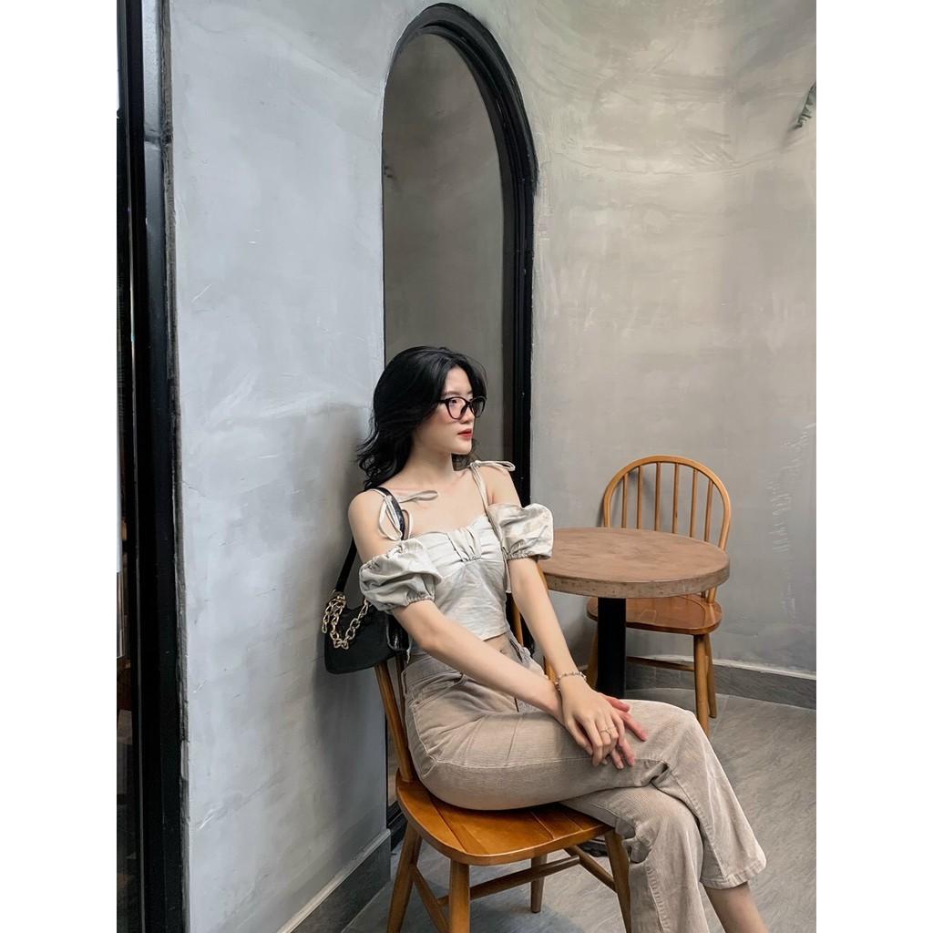 Áo Croptop 2 Dây Tay Bồng Nhún Lưng Áo 2 Dây Croptop Tay Bông Nhún Lưng LANI SHOP