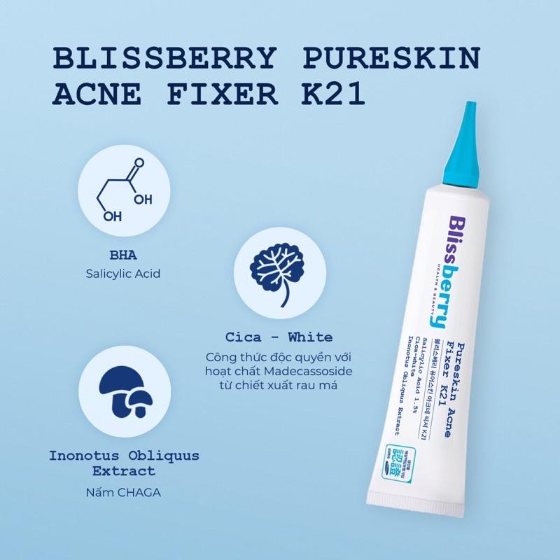 Bộ sản phẩm giảm mụn vùng mặt, ngực và lưng hiệu quả Blissberry (Gel bôi mụn + Sữa tắm hương gừng)