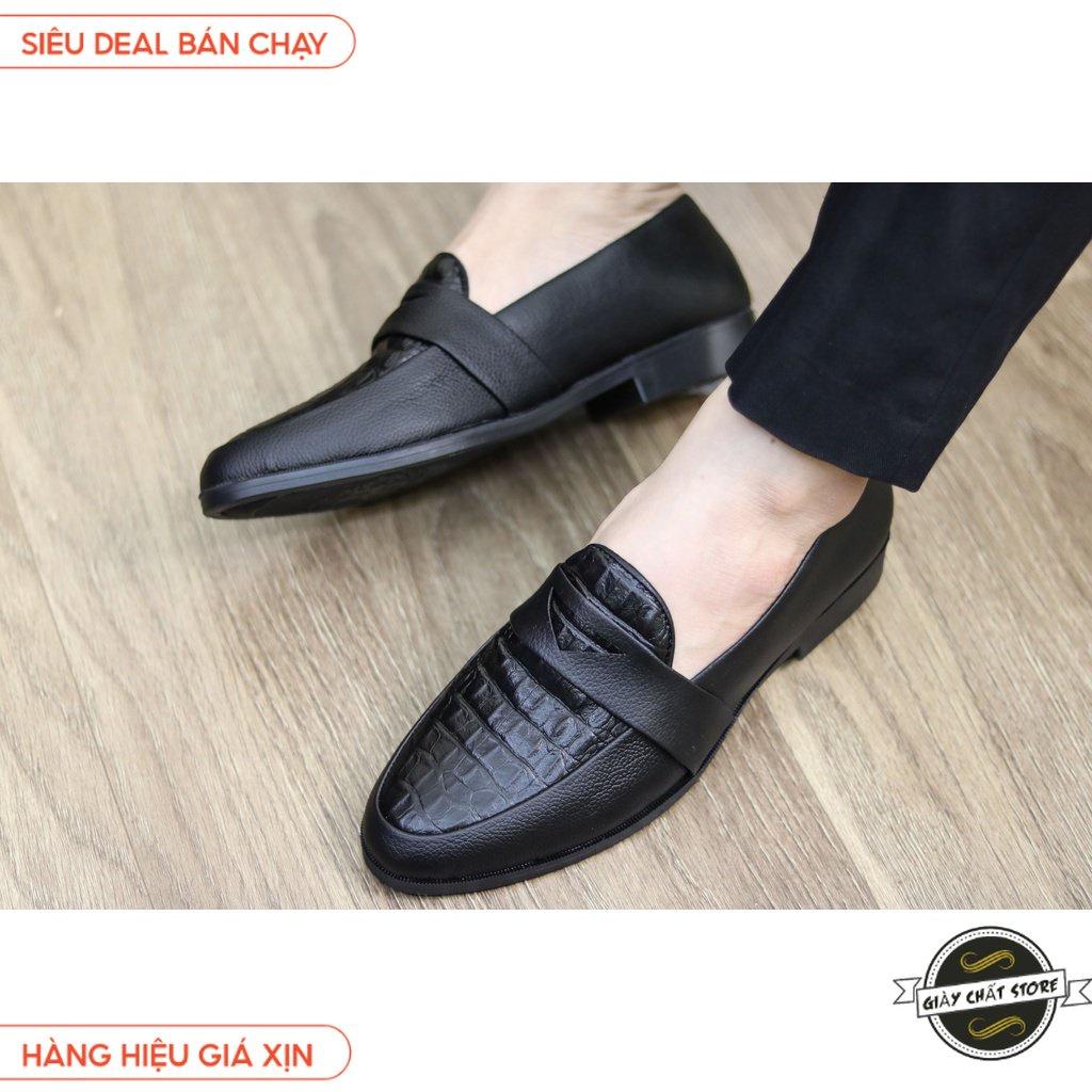 Giày Lười Nam Công Sở Đẹp - Giày Da Nam Giá Rẻ Dập Vân Cá Sấu - Mã X091 - Không chuông