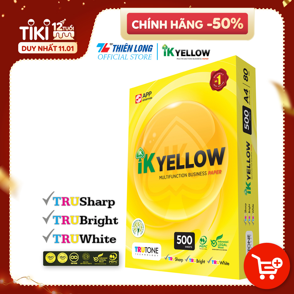 Ream giấy IK Yellow đa năng A4 80 gsm (500 tờ) - Hàng nhập khẩu Indonesia