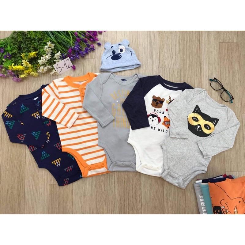 Set 5 body chip dài tay cho bé ️ Bộ liền quần xuất dư ️ size 0-24M