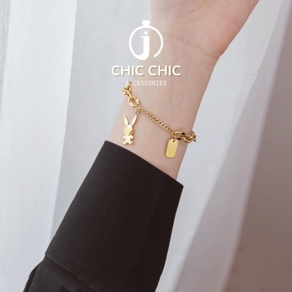 Lắc Tay TiTan Mạ Vàng 18K Hình Mặt Thỏ Đáng Yêu Thời Trang Nữ | Lắc Tay CHIC CHIC 2C9