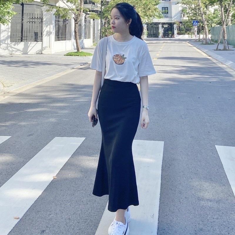 Chân váy đuôi cá dáng dài loe tôn dáng che khuyết điểm, nâng mông, cotton co giãn, mặc được 4 mùa, Freesize