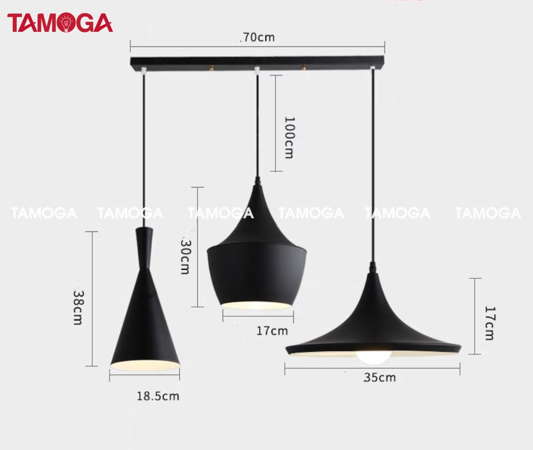 Bộ 03 Đèn thả trần BẮC ÂU TAMOGA VALLIS 5003/3 + Tặng kèm bóng led AS Vàng