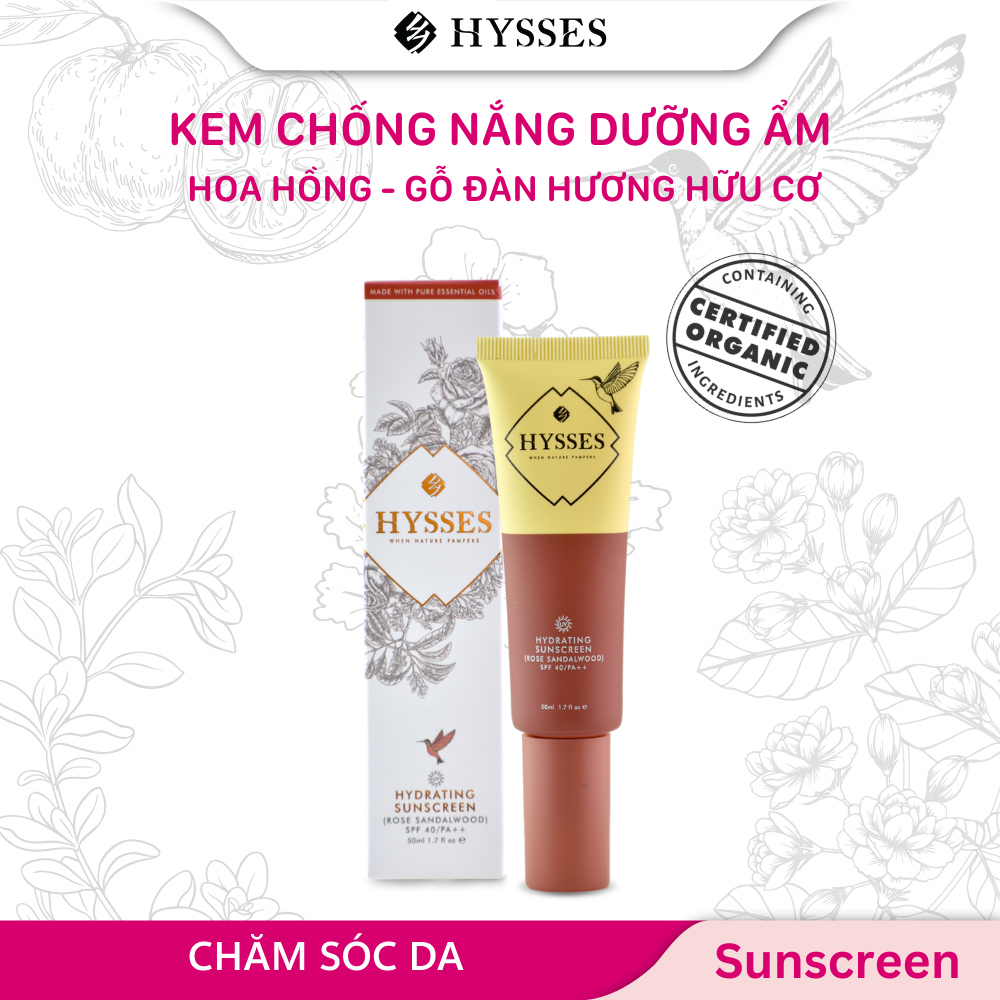Kem Chống Nắng Cao Cấp Hysses Hydrating SPF40/PA++ Dưỡng Ẩm Sâu, Bảo Vệ Da Trước Tia UVA/UVB, Làm Mờ Nếp Nhăn Với Tinh Dầu Gỗ Đàn Hương và Hoa Hồng Hữu Cơ Tự Nhiên