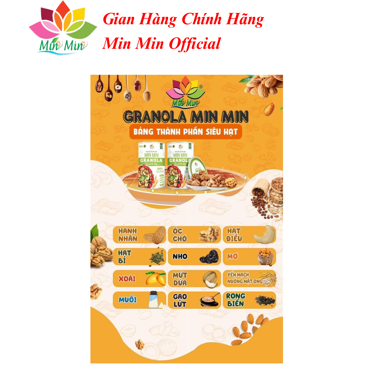 2 Hộp Ngũ Cốc Granola Min Min - Ngũ Cốc Hạt Ăn Liền Granola Min Min