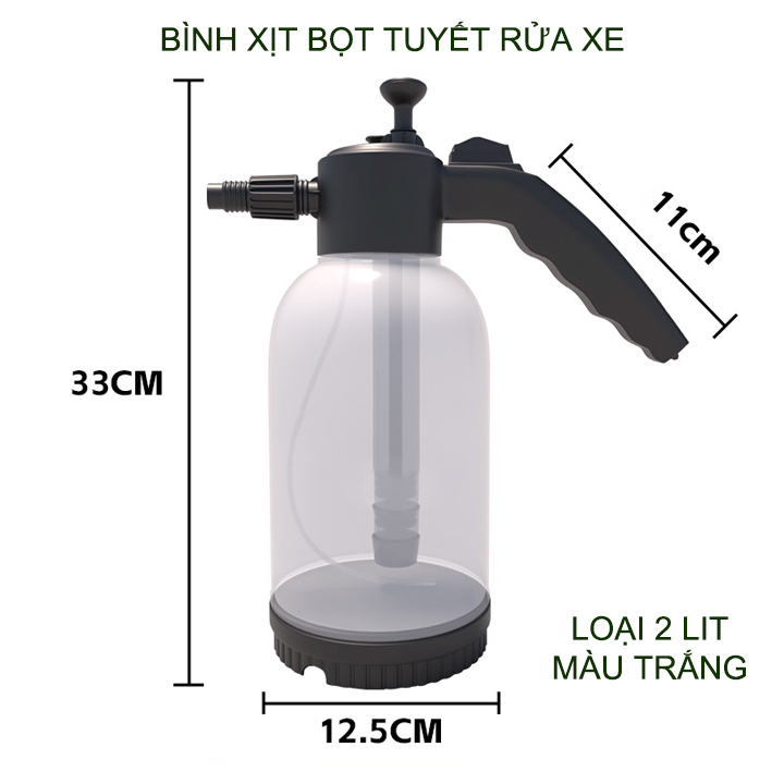 Bình xịt bọt tuyết chuyên rửa xe, kính hoặc tưới cây đa năng, loại 2 lít, bằng nhựa PP-PE