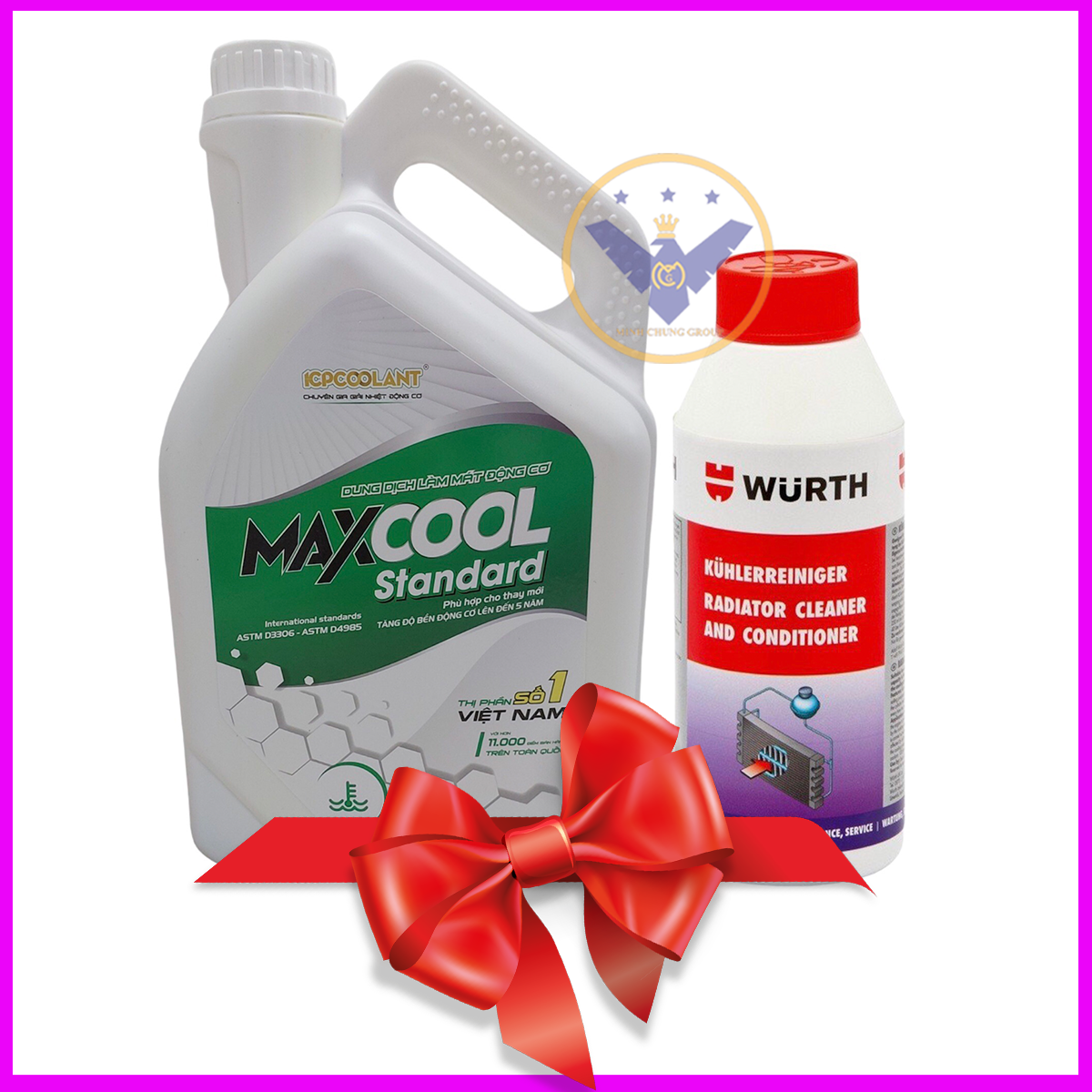 COMBO Nước làm mát xe ô tô màu xanh Maxcool Standard 4L + Súc két nước Wurth 250ml