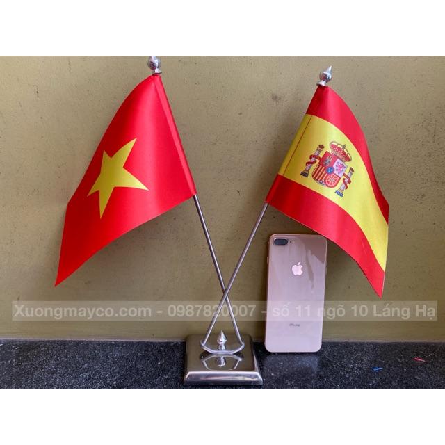 Cờ để bàn Việt Nam - Tây Ban Nha đế đôi inox