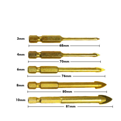 Bộ 5 Mũi Khoan Tam Giác Mạ Titan Khoan Tường - Thủy Tinh - Bê Tông Đa Chức Năng