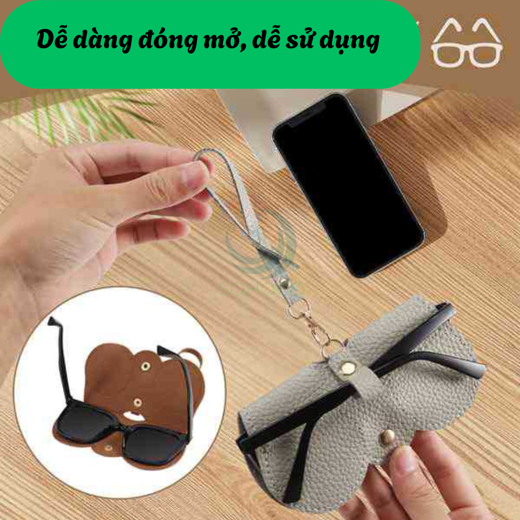 Túi đựng kính, có dây buộc- Túi đựng kính râm da PU 14x7cm