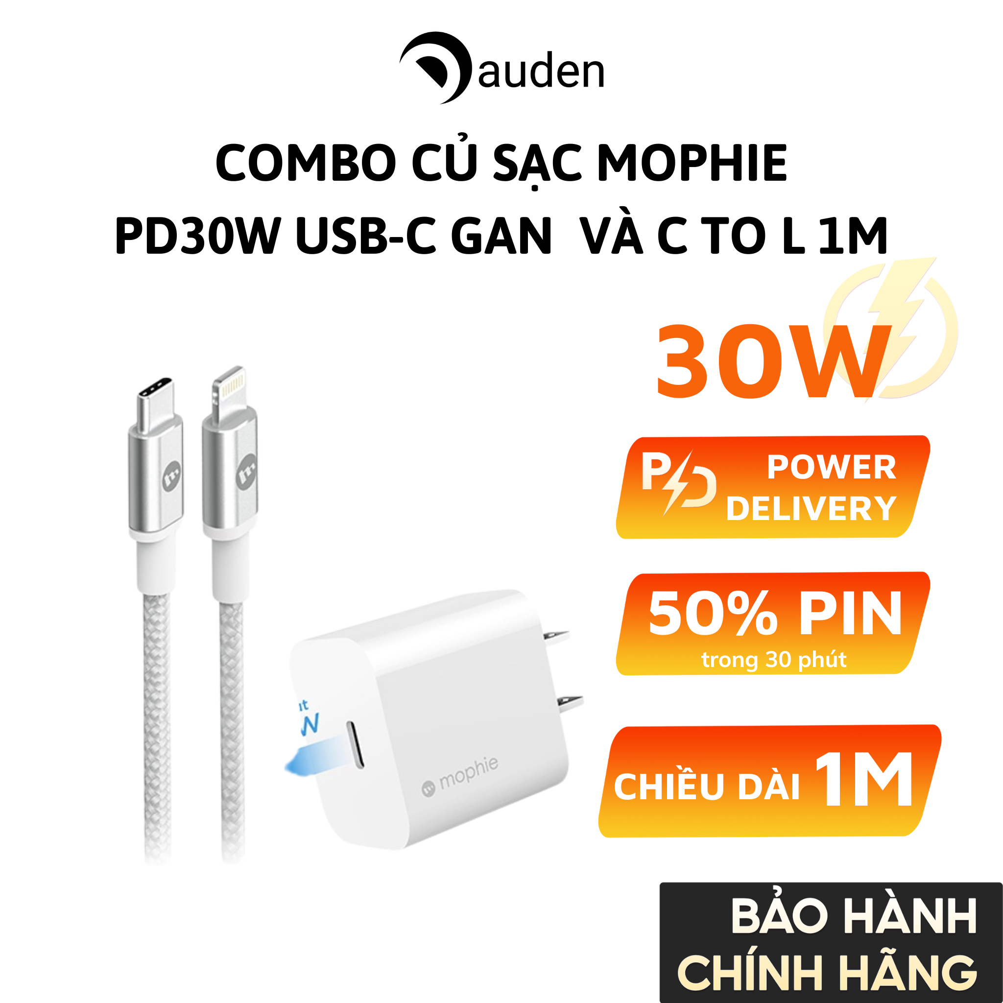 Combo Sạc Nhanh Mophie Power Delivery USB-C GaN 30W dành cho iPhone/ iPad - Hàng chính hãng