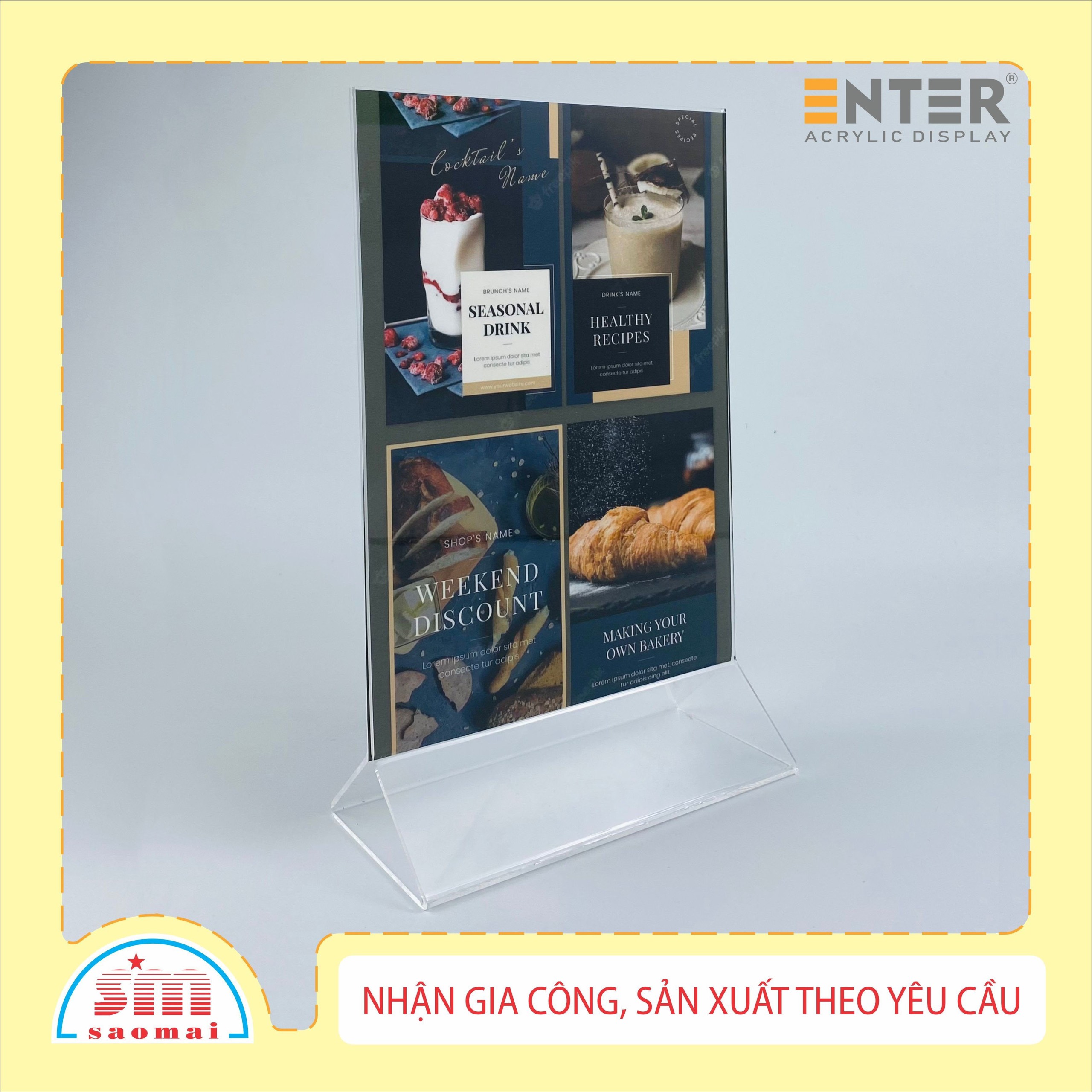 Kệ mica 2 mặt Enter E04 100x210mm chân tam giác