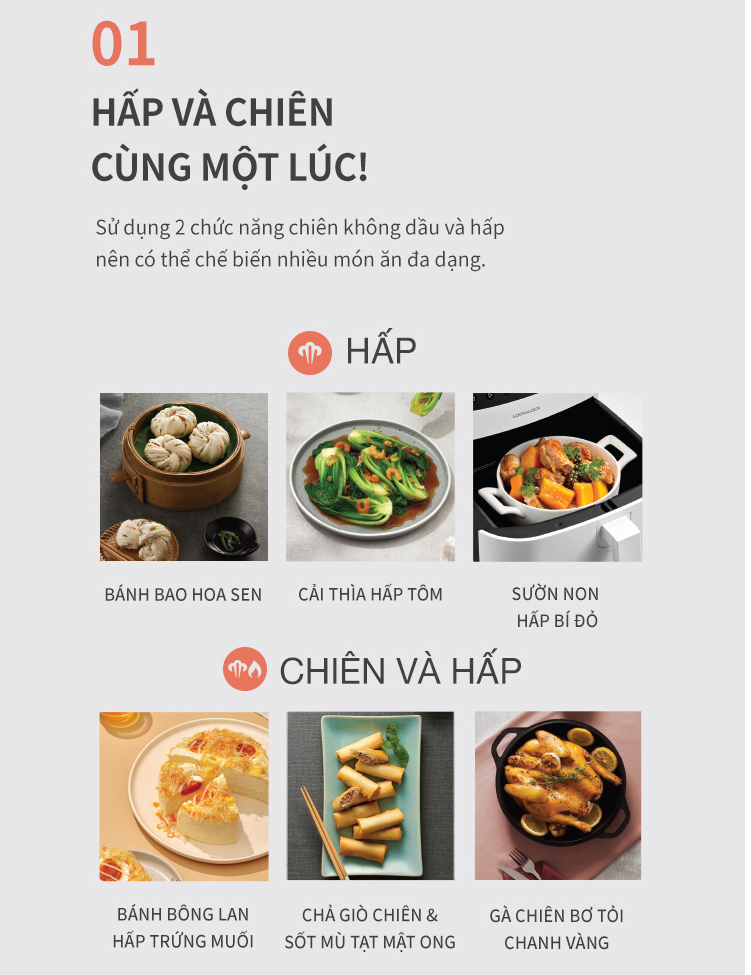 Nồi Chiên Không Dầu Kết Hợp Chức Năng Hấp Lock&Lock EJF881  - Hàng Chính Hãng