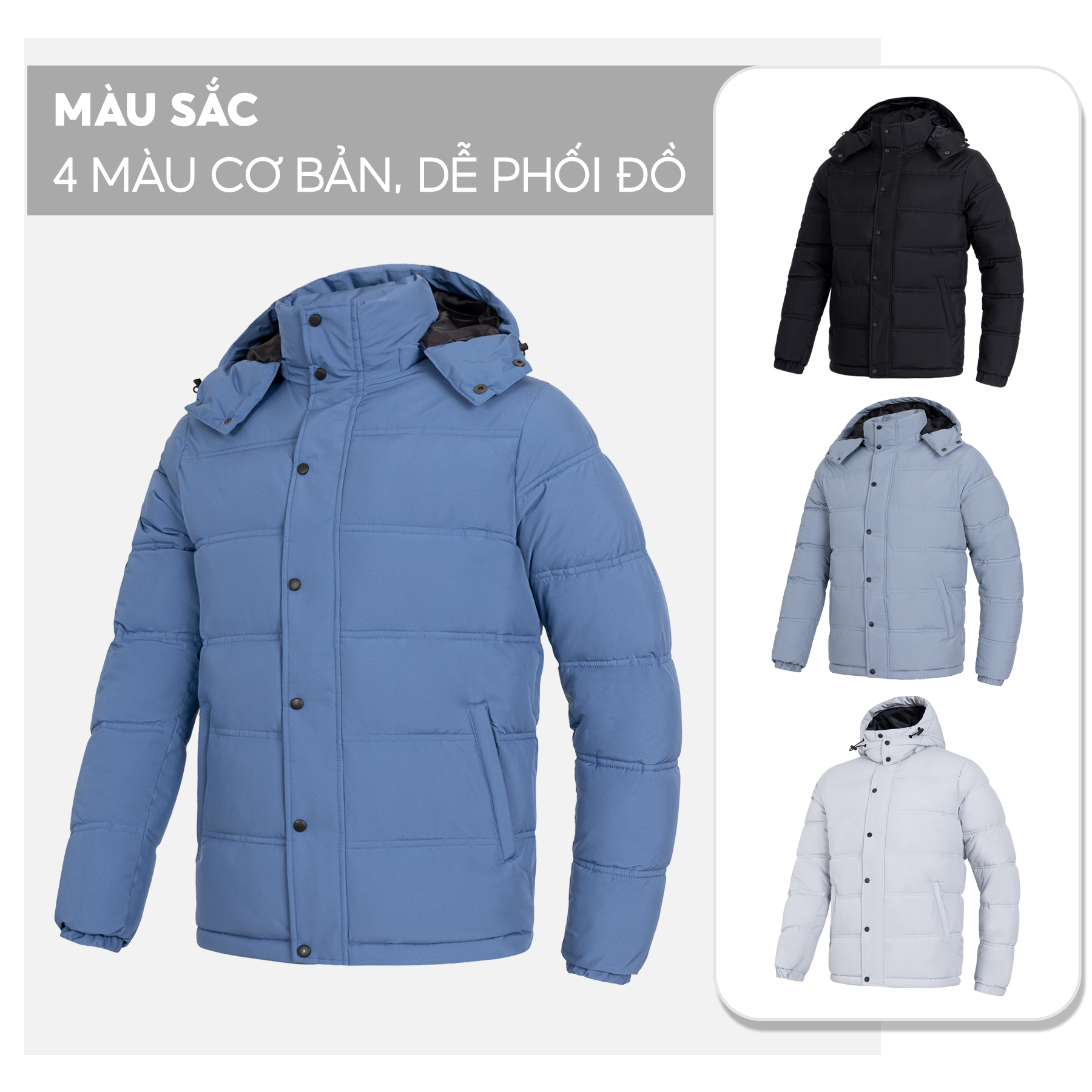 Áo Khoác Nam Chần Bông 5S FASHION, Dày Dặn, Thiết Kế Trơn Basic, Cúc Cài Nổi Bật