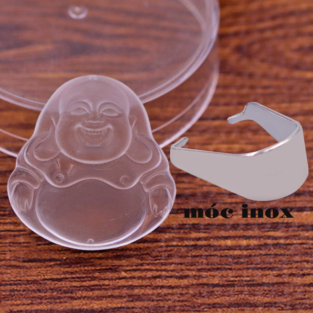 Mặt Phật Di lặc pha lê trắng 4.5 cm  kèm móc inox trắng, mặt dây chuyền Phật cười, Mặt Phật