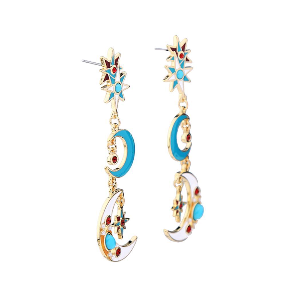 Trendy Enamel Charms Earrings Gold Stars Moon Dangle Earrings
