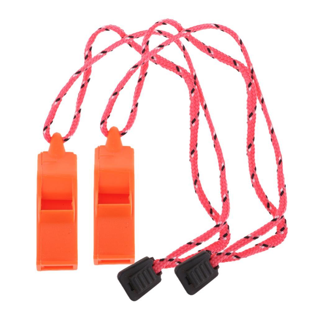 Outdoor High Decibel Camping Emergency Whistle With Lanyard Strap Orange 2x