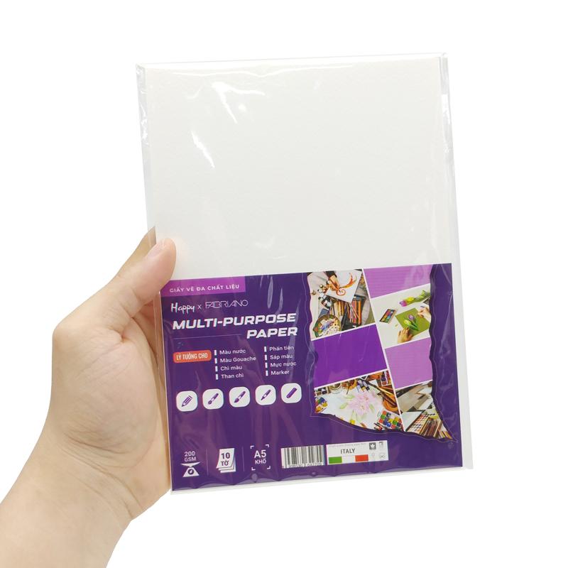 Bộ 10 Tờ Giấy Vẽ Đa Chất Liệu A5 200gsm Multi-Purpose Paper - Happy HA-MIX-A5-200G