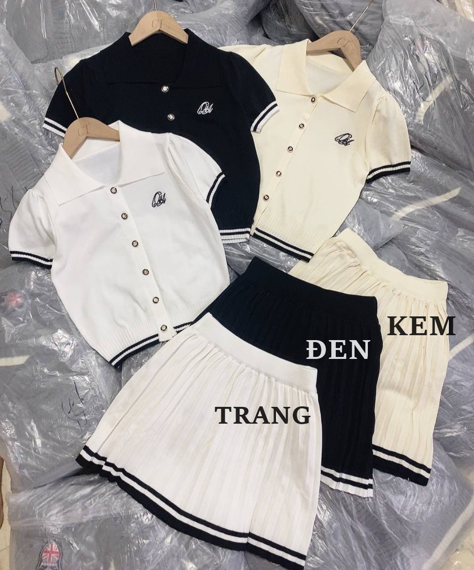 ĐẦM SET ÁO THUN CỔ SƠ MI + CHÂN VÁY NGẮN LƯNG CAO XẾP LY CHỮ A ĐI CHƠI NOEL GIÁNG SINH DẠO PHỐ ĐI TIỆC