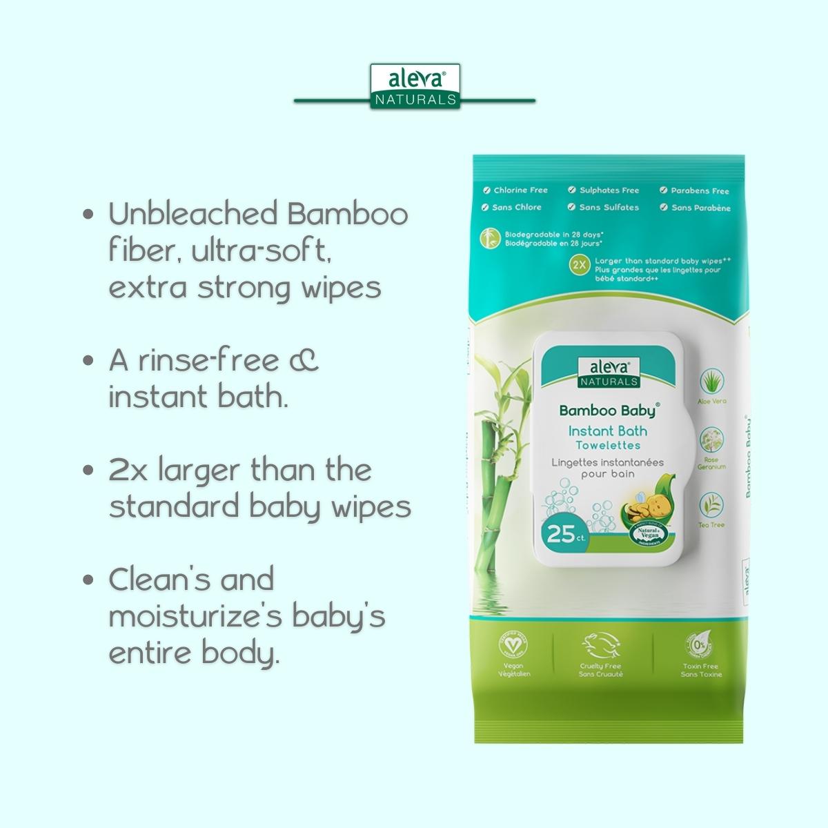 Khăn Giấy Tắm Khô Bamboo Baby Instant Bath Towelettes Aleva Naturals - 25 tờ