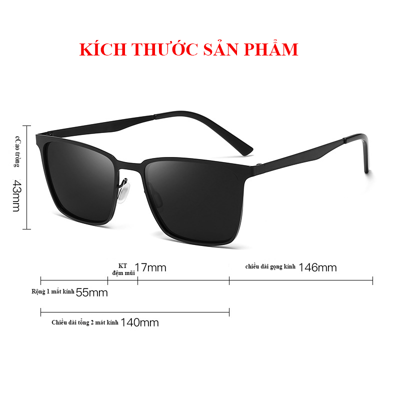 Kính mát nam Crnaira M22M kiểu dáng kính vuông phân cực chống tia UV thời trang gọng bằng thép
