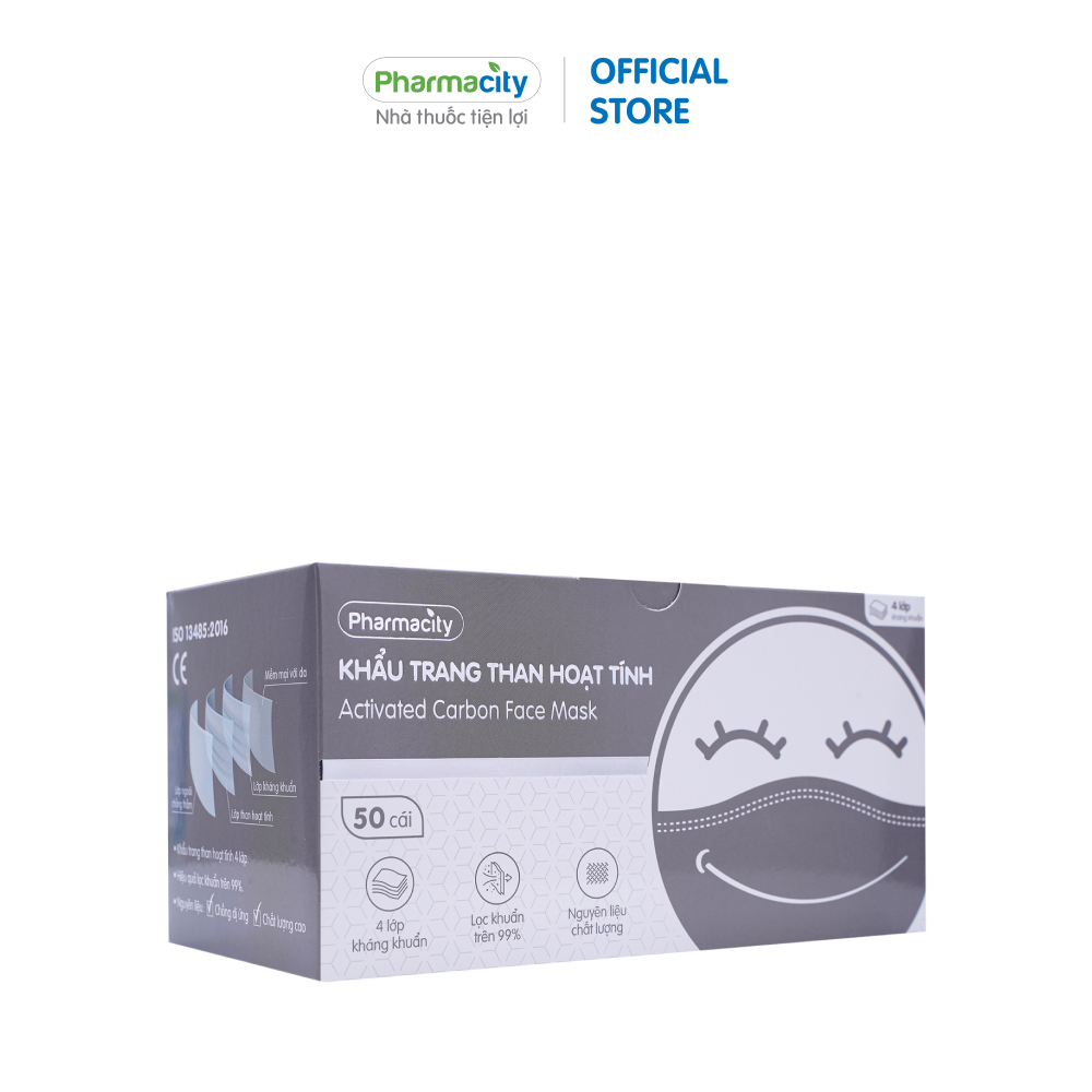 Khẩu trang y tế 4 lớp than hoạt tính Pharmacity lọc khuẩn trên 99