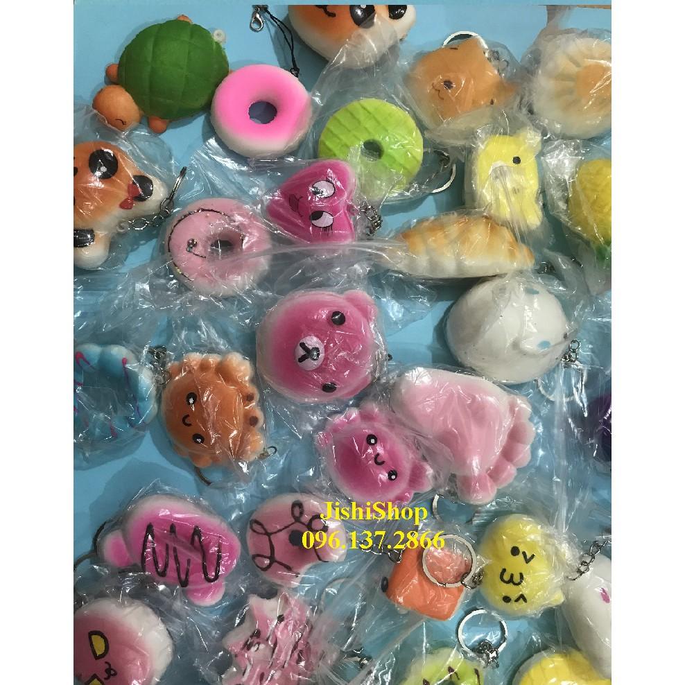 Combo 50 squishy bé mềm đẹp kèm móc khóa