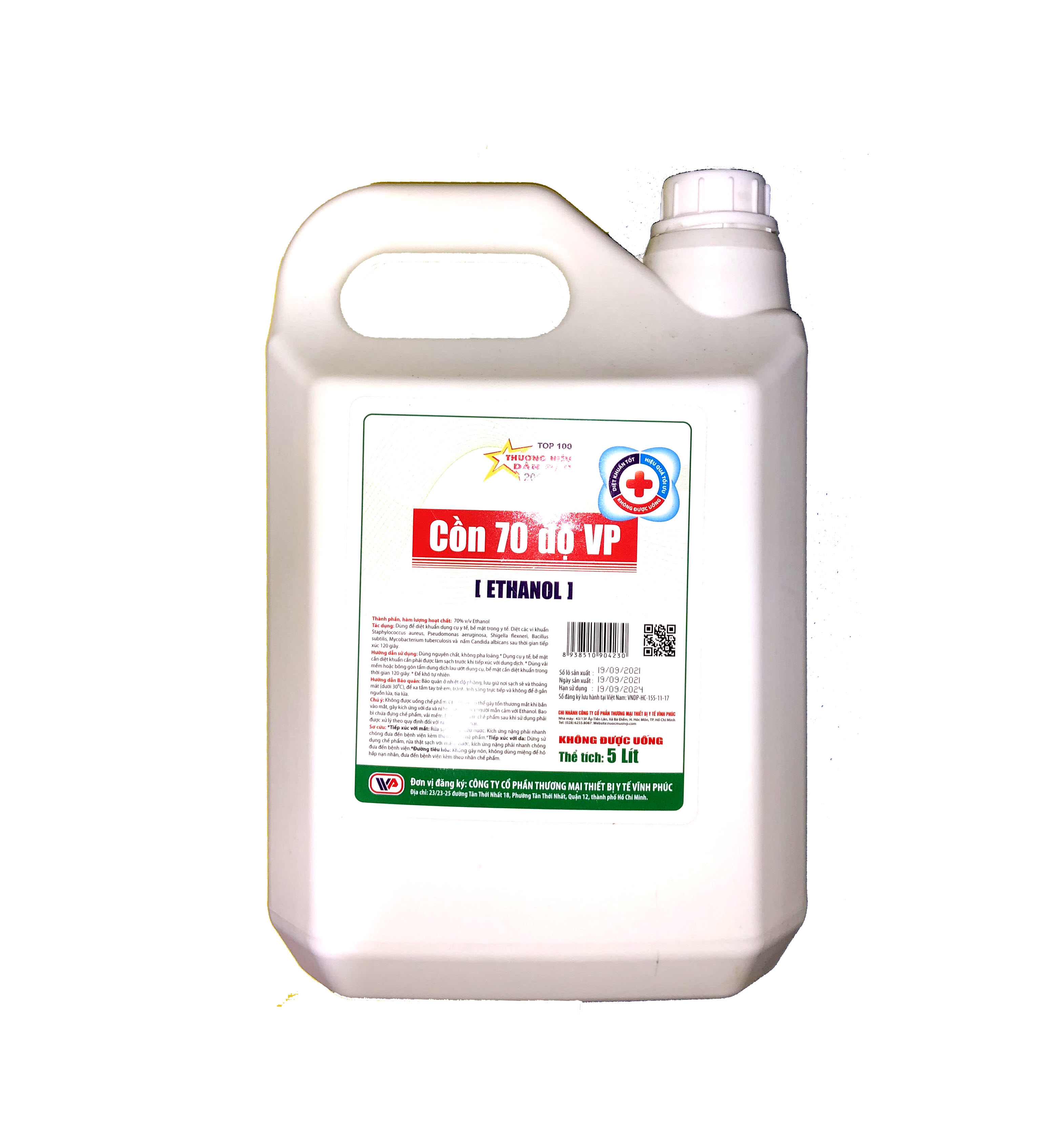 Cồn Sát Khuẩn 70 độ Vĩnh Phúc - Can 5 Lít