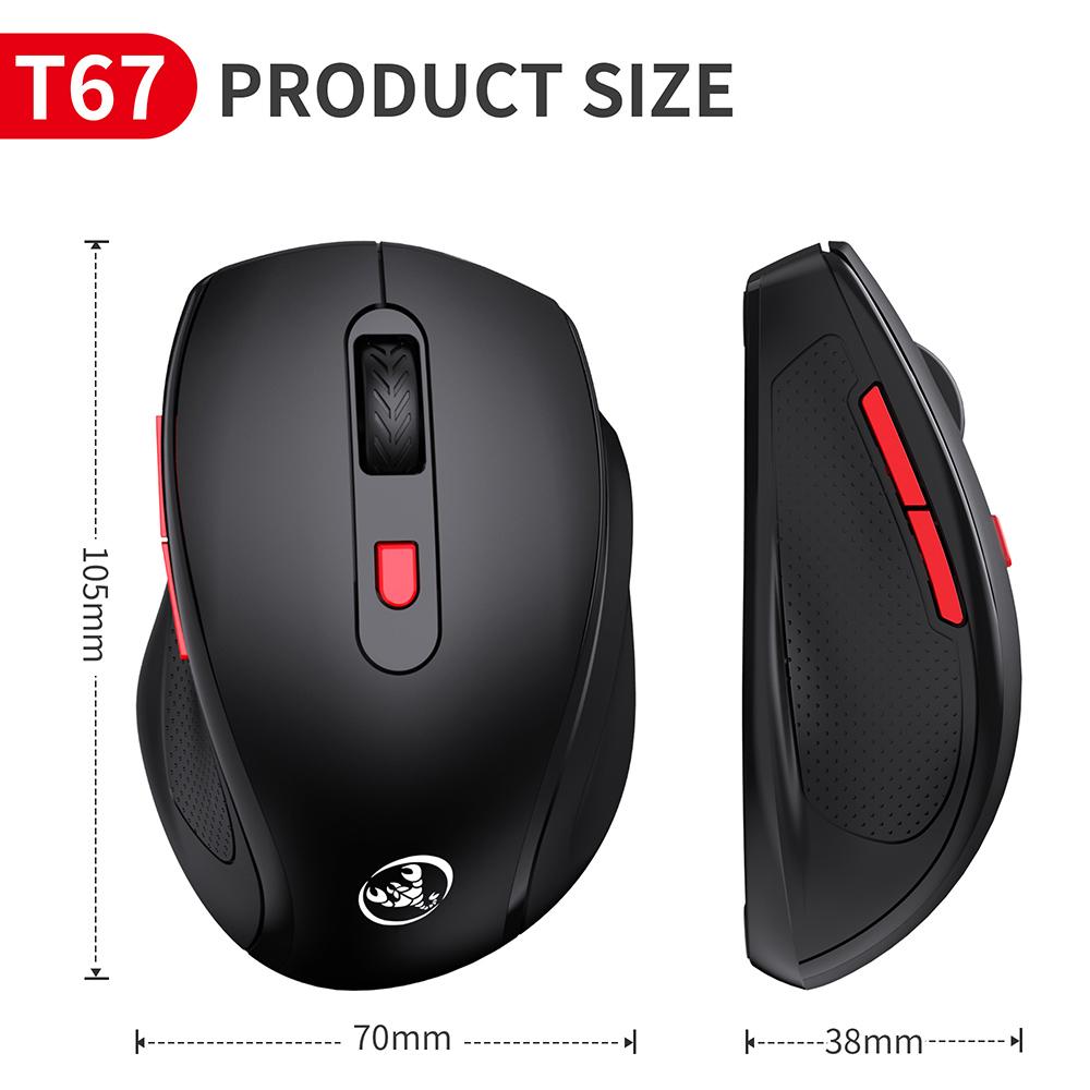 HXSJ T67 BT3.0/BT5.0 Wireless Mouse 6 Keys Mute Office Gaming Mouse Ergonomic Mice with 3-level Adjustable DPI for PC