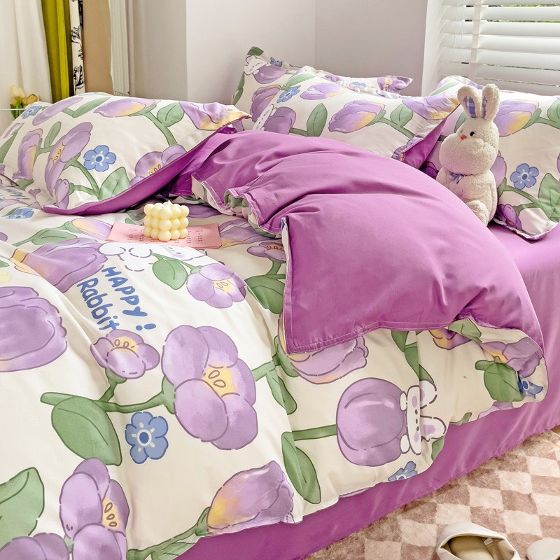 Bộ chăn ga gối cotton LIDACO PL1 - Thỏ hoa tím SP001490