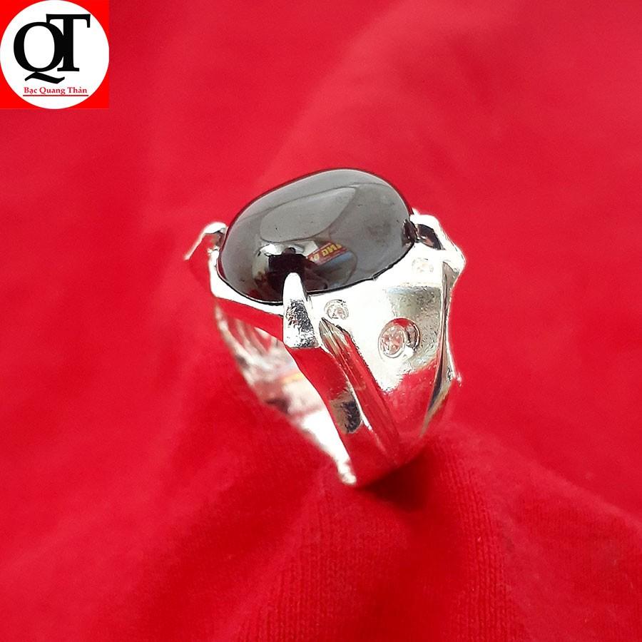 Nhẫn nam bạc mặt đá ô van màu đen chất liệu bạc ta trang sức Bạc Quang Thản - QTNA16