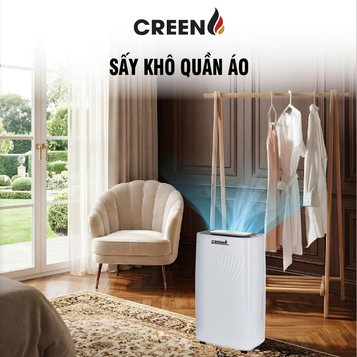 (Model New) Máy Hút Ẩm Lọc Không Khí Creen CR-DE25 - Công Suất 25L/ngày, Khử Khuẩn, Sấy Quần Áo, Hàng Chính Hãng