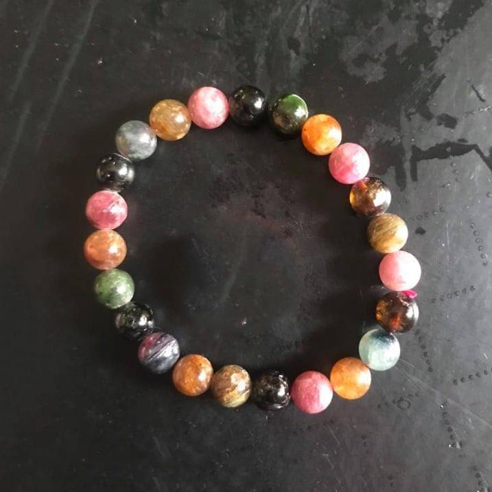 Chuỗi vòng tay đá Tourmaline đa sắc