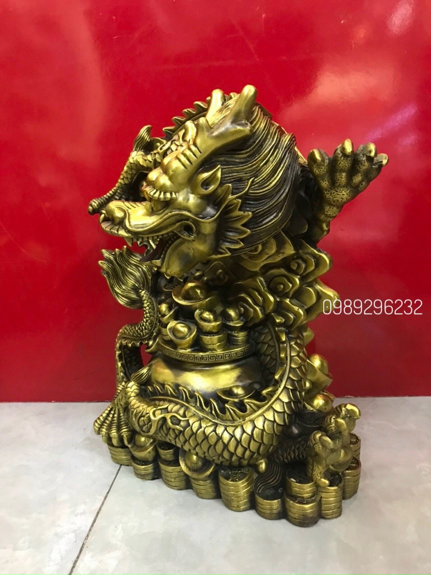 Tượng Rồng cuộn vàng bằng đồng - Rồng cuộn hũ vàng phong thủy